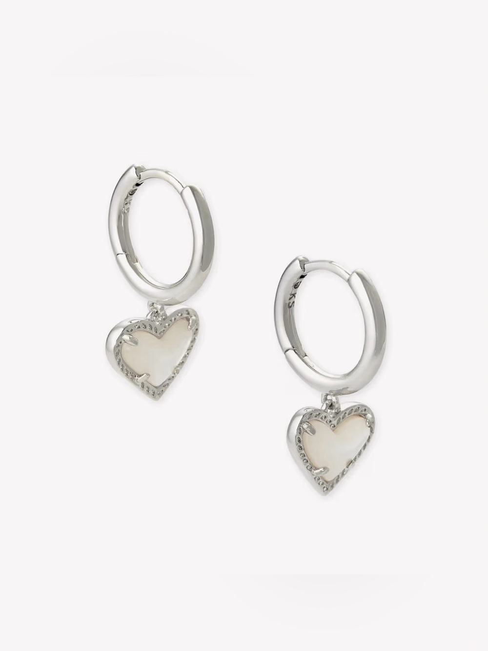 Kendra Scott Ari Heart Silver Huggie Earrings in Ivory Mother of Pearl